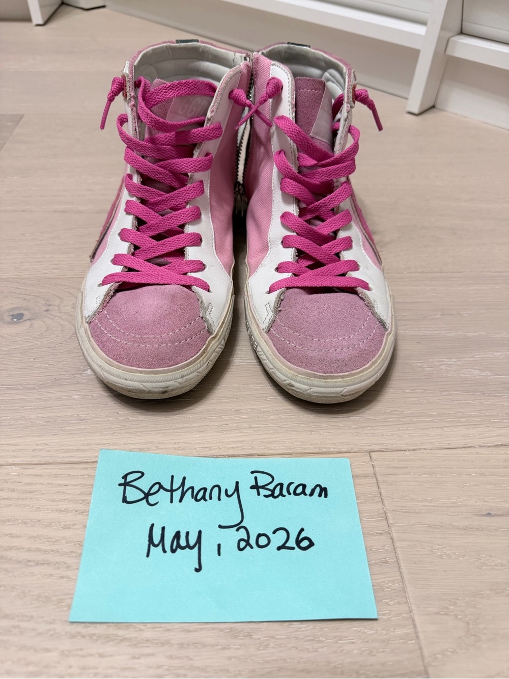 Golden Goose Pink Slides (High-Top Sneakers) with Hot Pink Laces - Picture 3 of 5